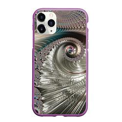 Чехол iPhone 11 Pro матовый Fractal pattern Spiral Серебристый фрактал спираль, цвет: 3D-фиолетовый