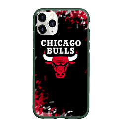 Чехол iPhone 11 Pro матовый Чикаго Буллз Chicago Bulls Огонь, цвет: 3D-темно-зеленый