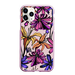 Чехол iPhone 11 Pro матовый Цветы Разноцветные, цвет: 3D-розовый