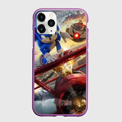 Чехол iPhone 11 Pro матовый Соник Тейлз и Доктор Эггман, цвет: 3D-фиолетовый
