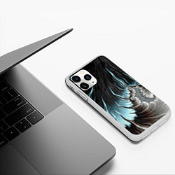 Чехол iPhone 11 Pro матовый Черно-бирюзовый фрактал Абстракция, цвет: 3D-белый — фото 2