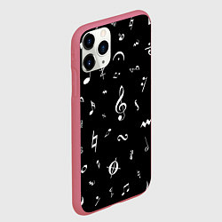 Чехол iPhone 11 Pro матовый Нотные Знаки Белые на Черном, цвет: 3D-малиновый — фото 2