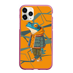 Чехол iPhone 11 Pro матовый Лягушка в модной куртке, цвет: 3D-малиновый