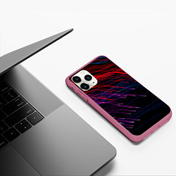 Чехол iPhone 11 Pro матовый Цветные неоновые линии на чёрном фоне Colored neon, цвет: 3D-малиновый — фото 2