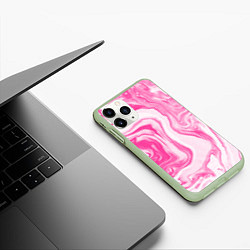 Чехол iPhone 11 Pro матовый РОЗОВЫЕ РАЗВОДЫ КРАСКИ МРАМОР, цвет: 3D-салатовый — фото 2