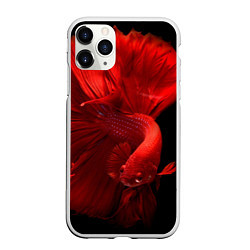 Чехол iPhone 11 Pro матовый Бойцовская-рыбка, цвет: 3D-белый