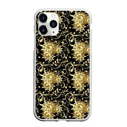 Чехол iPhone 11 Pro матовый Золотые абстрактные цветы, цвет: 3D-белый