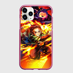 Чехол iPhone 11 Pro матовый Клинок, рассекающий демонов Demon Slayer, цвет: 3D-малиновый