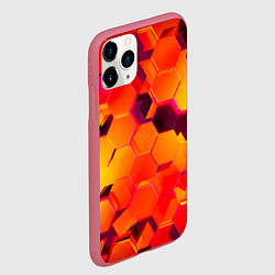 Чехол iPhone 11 Pro матовый НЕОНОВЫЕ ГРАДИЕНТНЫЕ 3D гексаэдры, цвет: 3D-малиновый — фото 2
