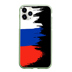 Чехол iPhone 11 Pro матовый Российский триколор на темном фоне, цвет: 3D-салатовый
