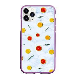 Чехол iPhone 11 Pro матовый Дольки апельсина и грейпфрута, цвет: 3D-фиолетовый