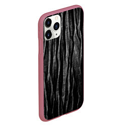 Чехол iPhone 11 Pro матовый Полосы чорные серые роизвольные random black strip, цвет: 3D-малиновый — фото 2