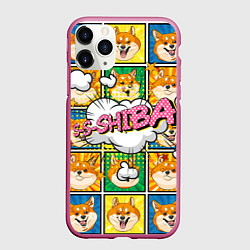 Чехол iPhone 11 Pro матовый Pop art shiba inu, цвет: 3D-малиновый