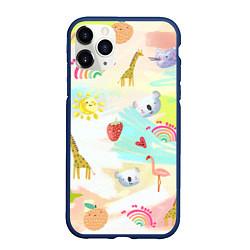 Чехол iPhone 11 Pro матовый Красочные животные, цвет: 3D-тёмно-синий