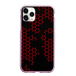 Чехол iPhone 11 Pro матовый НАНОКОСТЮМ Black and Red Hexagon Гексагоны, цвет: 3D-розовый