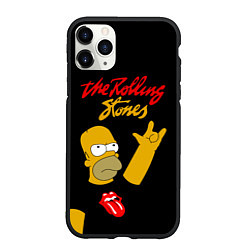 Чехол iPhone 11 Pro матовый Rolling Stones Гомер Симпсон рокер