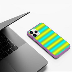 Чехол iPhone 11 Pro матовый Бирюзово-желтые неоновые полосы, цвет: 3D-фиолетовый — фото 2