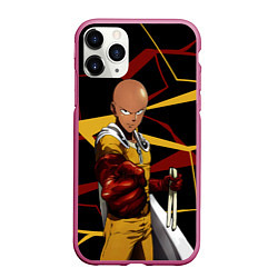 Чехол iPhone 11 Pro матовый One Punch Man - Сайтама-аниме, цвет: 3D-малиновый