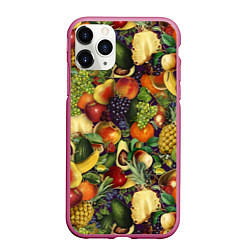 Чехол iPhone 11 Pro матовый Вкусные Летние Фрукты, цвет: 3D-малиновый