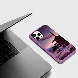 Чехол iPhone 11 Pro матовый Цветение сакуры в Японии, цвет: 3D-фиолетовый — фото 2