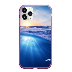 Чехол iPhone 11 Pro матовый Грань между небом и водой, цвет: 3D-малиновый