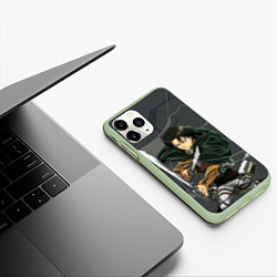 Чехол iPhone 11 Pro матовый Леви Аккерман в бою, цвет: 3D-салатовый — фото 2