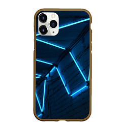 Чехол iPhone 11 Pro матовый Неоновые лампы и кирпичный эффект - Голубой, цвет: 3D-коричневый