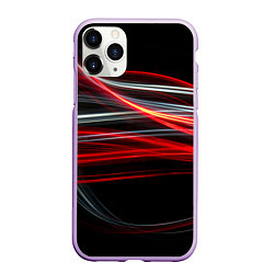 Чехол iPhone 11 Pro матовый Волнообразные линии неона - Красный