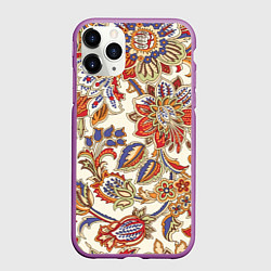 Чехол iPhone 11 Pro матовый Цветочный винтажный орнамент, цвет: 3D-фиолетовый