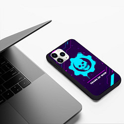 Чехол iPhone 11 Pro матовый Символ Gears of War в неоновых цветах на темном фо, цвет: 3D-черный — фото 2