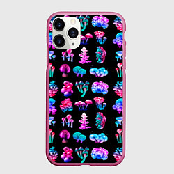 Чехол iPhone 11 Pro матовый NEON MUSHROOMS, цвет: 3D-малиновый