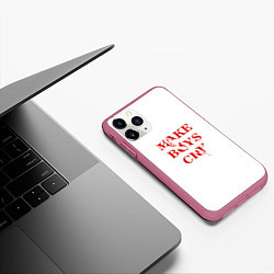 Чехол iPhone 11 Pro матовый Make boys cry дизайн с красным текстом, цвет: 3D-малиновый — фото 2