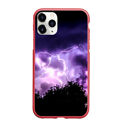 Чехол iPhone 11 Pro матовый Purple Lightning, цвет: 3D-красный