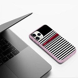 Чехол iPhone 11 Pro матовый Полосатый современный черно-белый с красной вставк, цвет: 3D-розовый — фото 2