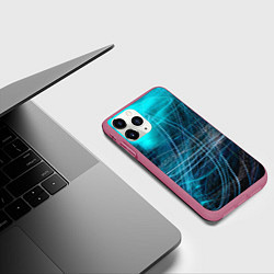 Чехол iPhone 11 Pro матовый Неоновые волны и линии - Голубой, цвет: 3D-малиновый — фото 2