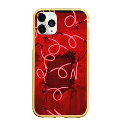 Чехол iPhone 11 Pro матовый Неоновые закрученные фонари - Красный, цвет: 3D-желтый