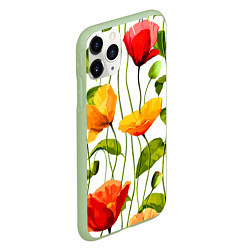 Чехол iPhone 11 Pro матовый Волнообразный узор из цветков мака Лето, цвет: 3D-салатовый — фото 2
