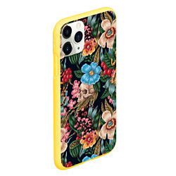 Чехол iPhone 11 Pro матовый Паттерн из цветов, черепов и саламандр, цвет: 3D-желтый — фото 2