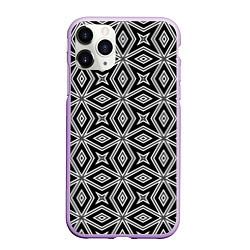 Чехол iPhone 11 Pro матовый Черно-белый узор геометрический ромбы, цвет: 3D-сиреневый