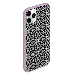 Чехол iPhone 11 Pro матовый Черно-белый узор геометрический ромбы, цвет: 3D-сиреневый — фото 2