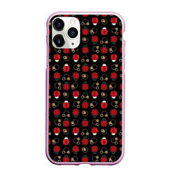 Чехол iPhone 11 Pro матовый Красные Божьи коровки на черном фоне ladybug, цвет: 3D-розовый