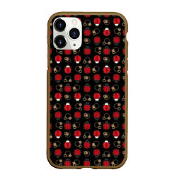 Чехол iPhone 11 Pro матовый Красные Божьи коровки на черном фоне ladybug, цвет: 3D-коричневый