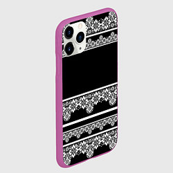 Чехол iPhone 11 Pro матовый Белое кружево на черном фоне lace, цвет: 3D-фиолетовый — фото 2