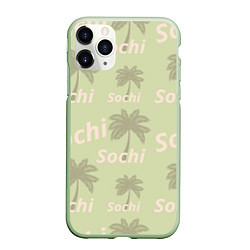 Чехол iPhone 11 Pro матовый Пальмы на салатном фоне palm trees text, цвет: 3D-салатовый