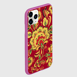 Чехол iPhone 11 Pro матовый Хохломская Роспись Цветы На красном Фоне, цвет: 3D-фиолетовый — фото 2