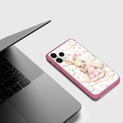 Чехол iPhone 11 Pro матовый Зайка на облачке на белом, цвет: 3D-малиновый — фото 2