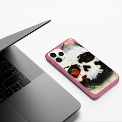 Чехол iPhone 11 Pro матовый Череп на поверхности в красках - Красный, цвет: 3D-малиновый — фото 2