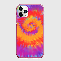 Чехол iPhone 11 Pro матовый Тай дай в радуге, цвет: 3D-малиновый