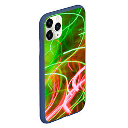Чехол iPhone 11 Pro матовый Неоновые линии и фонари - Зелёный, цвет: 3D-тёмно-синий — фото 2