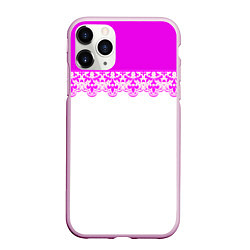Чехол iPhone 11 Pro матовый White and pink lace pattern, цвет: 3D-розовый
